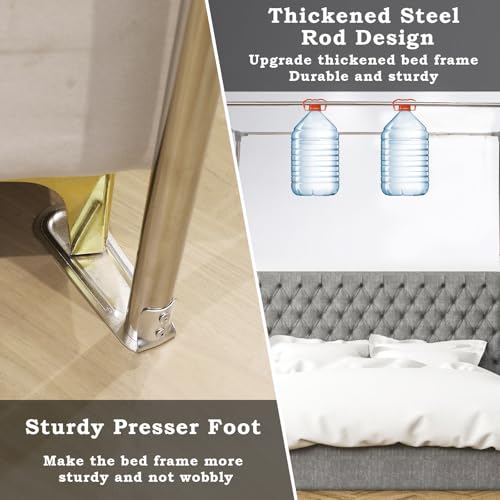 Hosercap Canopy Bed Frame Full Size, Stainless Steel Metal Bed Post Poles, Heavy Duty 4 Poster Floor Bedframe, Freestandin...