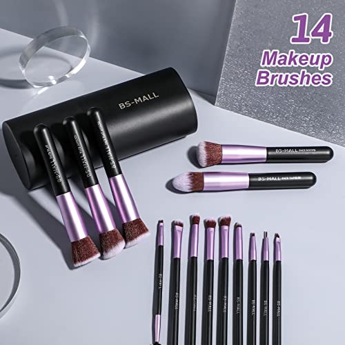 BS-MALL Makeup Brushes Premium Synthetic Foundation Powder Concealers Eye Shadows 14 Pcs Purple for Makeup Beginner or Pro...