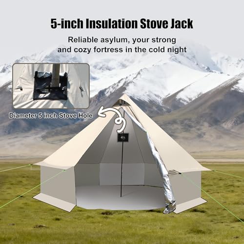 Spacious 4 Person Yurt Tent with Stove Jack, 4-Season Glamping Bell Tent, Waterproof 210D Oxford Cloth, for Family Camping...