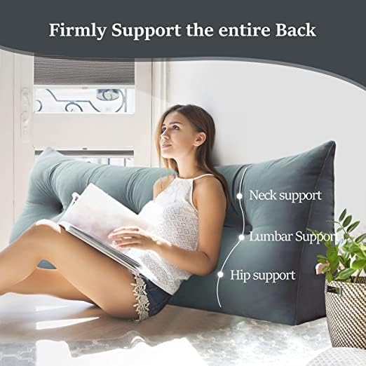 Wedge Headboard Pillow Dorm Room Reading Pillow Back Support for Sitting Up in Bed Bolster Lumbar Cushion Body Positioning Bedrest Gifts for Dad Velvet 59in Light Gray Queen
