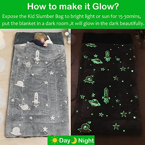 Kids Sleeping Bag for Girls Boys Glow in The Dark Toddler Slumber Bag Luminous Soft Sleepover Bag Nap Mat Preschool Daycar...