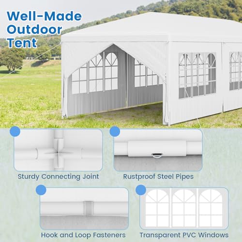 Tangkula Heavy Duty Party Tent - 10x30 Ft White Event Tent with 6 Sidewalls & 2 Zippered Doors, Ideal for Outdoor Wedding...
