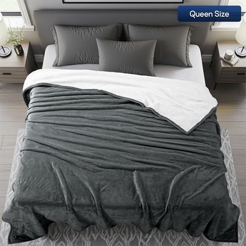 Utopia Bedding Sherpa Blanket Queen Size (Grey, 90x90 Inches) - Soft Lightweight Plush Fleece Reversible Blanket for Bed, ...