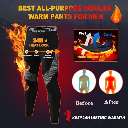 Men's Thermal Pants Fleece Lined Long Johns Compression Bottom Athletic Base Layer Cold Weather Gear