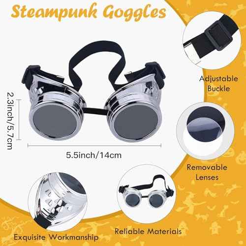 Halloween Costume Accessories Vintage Steampunk Goggles Glasses Yellow Beanie Striped Knit Scarf Set for Adult Cosplay Party
