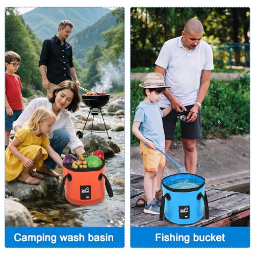 Afcabakila 3 PCS 5 Gallon Collapsible Water Bucket, 20L Foldable PVC Bucket with Handles, Multiple Use Portable Fold up Li...