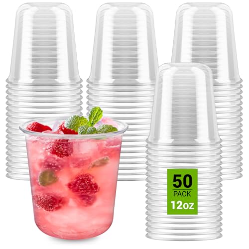 Soelomu 12 oz Disposable Stemless Wine Glasses, 50 Pcs Crystal Plastic Cocktail Cups Clear Classic Cold Drinking Party Gla...