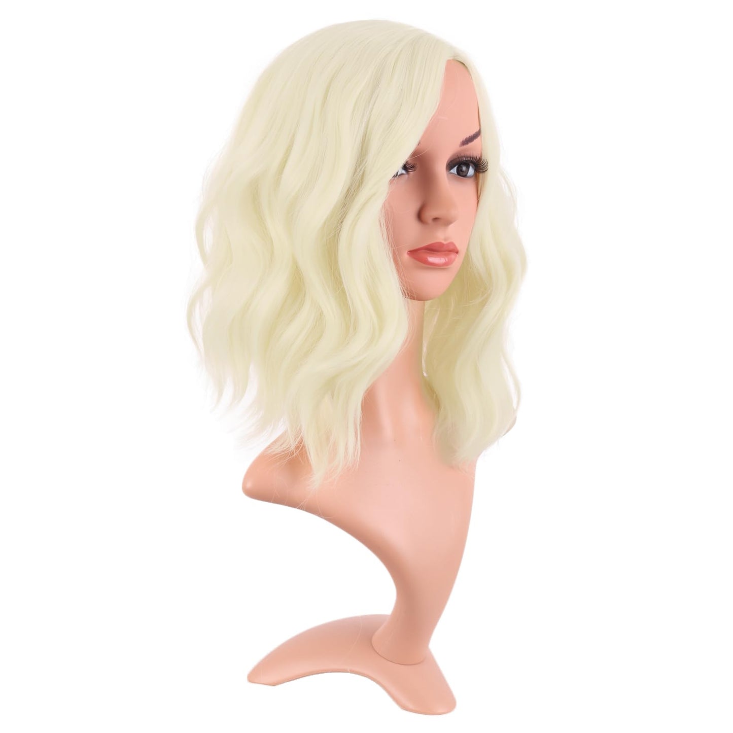 MapofBeauty 14 Inch/35 cm Bob Wavy Short Curly Body Wave Cosplay Anime Synthetic Hair Party Wig (Light Blonde)