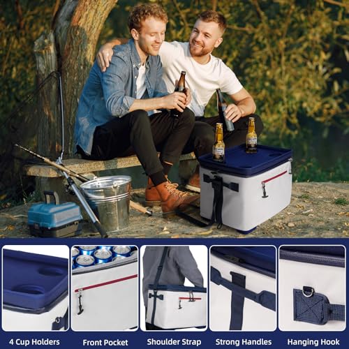 ADDIMOR 40Can Collapsible Cooler Box, Versatile Insulated Leakproof Cooler Bag with Hard Inserts and 4 Cup Holders, Large ...
