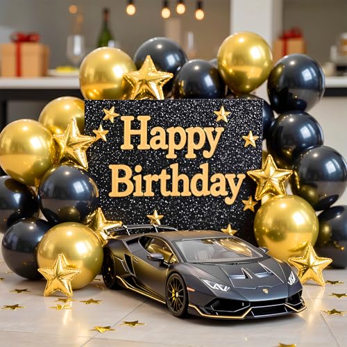 LYNSP Black and Gold Balloons 100 Pack 12 Inch Metallic Chrome Black Gold Latex Helium Balloons for Birthday Wedding Chris...