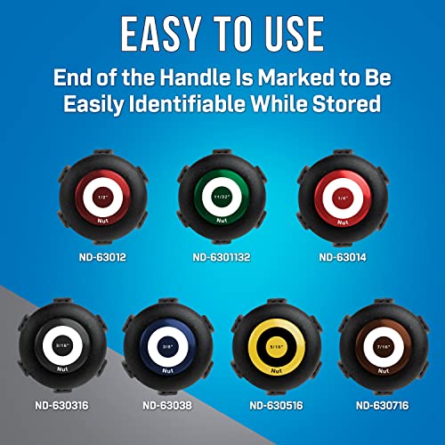 Jonard Tools ND-631 Nut Driver 7-Piece Set, Hex Nut Sizes 3/16", 1/4", 5/16", 11/32", 3/8", 7/16", 1/2" with 3" Hollow Sha...