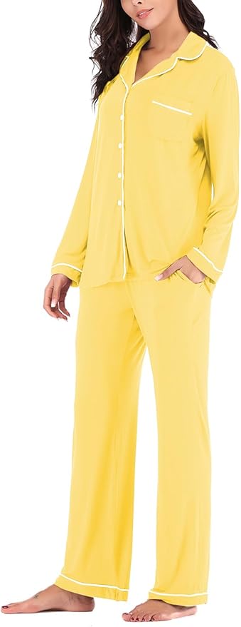 Aamikast Women's Pajama Sets Long Sleeve Button Down Sleepwear Nightwear Soft Pjs Lounge Sets