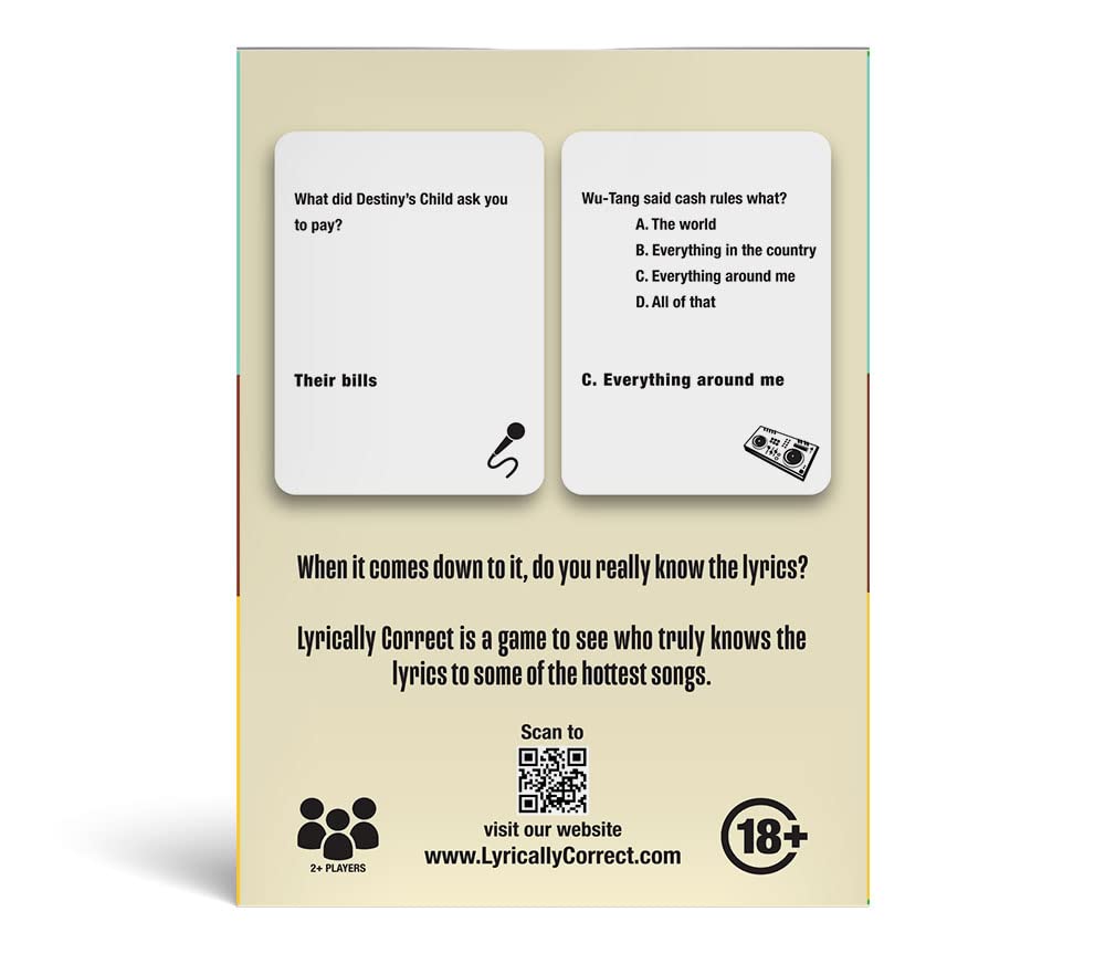 Lyrically Correct '90s & 2000s Music Trivia Card Game - Hip Hop and R&B Edition - Finish The Lyrics Challenge, Fun for Adults, Party or Family Night