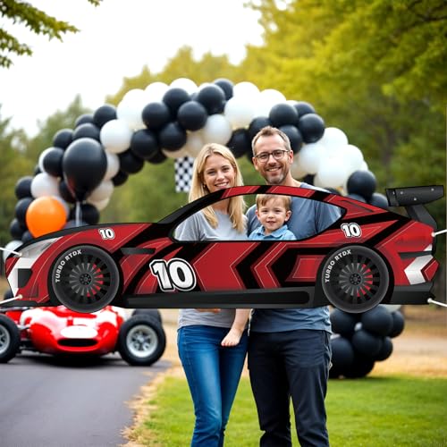 2PCS Race Cars Photo Booth Props Large Fabric Race Car Party Decorations Banner Sign Car Shaped Photo Prop Racing Themed S...