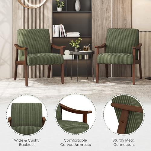Yaheetech Corduroy Accent Chair, Mid-Century Modern Armchair with Solid Wood Legs, Reading Leisure Chair with High Back fo...