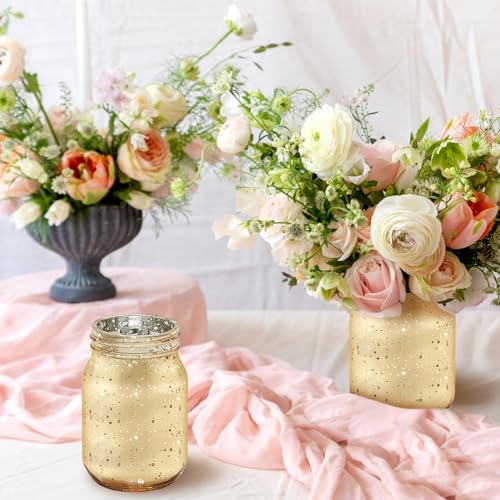 Layhit 6 Pcs Painted Mason Jars Colored Painted Mason Jars Centerpiece for Table with 6 Pcs 9.84 ft 30 LED Operated Fairy ...