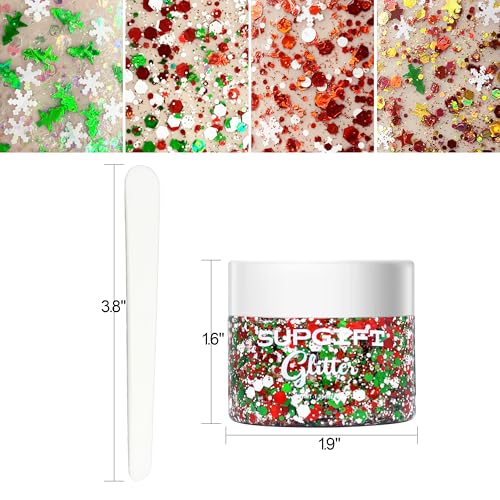Christmas Body Glitter Gel SUPGIFT 4 Colors 8.5oz Holographic Chunky Mermaid Iridescent Laser Liquid Star Flower Leaf Sequ...