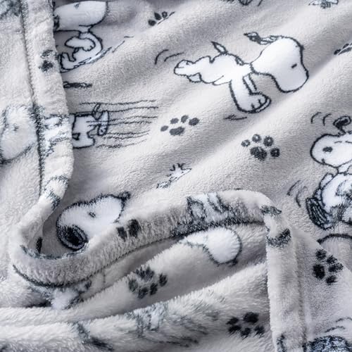 Berkshire Blanket Peanuts® VelvetLoft® Cute Character Snoopy Plush Throw Blanket,Peanuts Poses and Paws Grey,Throw 55 in x...
