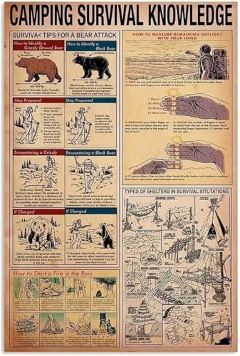 Camping Survival Knowledge Metal Signs Aluminium Poster Surviva Tips For A Bear Attack Home Bedroom People Cave Bathroom L...