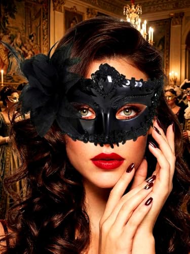 Zehope Flower Masquerade Masks Lace Venetian Mask Halloween Mardi Gras Party Costume for Women