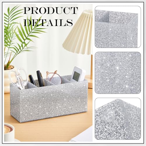 Jetec Acrylic Glitter Pen Holder 4 Compartments Bling Makeup Brush Stationery Organizer Pencil Holder for Desk Accessories...