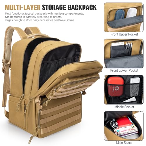 IBVIVIC 45L Tactical Backpack for Men, Water-resistant Military MOLLE Assault Backpack Bag for Hunting Camping Travel (Khaki)