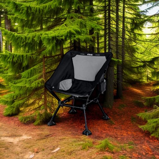 iClimb Ultralight Compact Camping Folding Beach Chair with Anti-Sinking Large Feet and Back Support Webbing (Black - Squar...