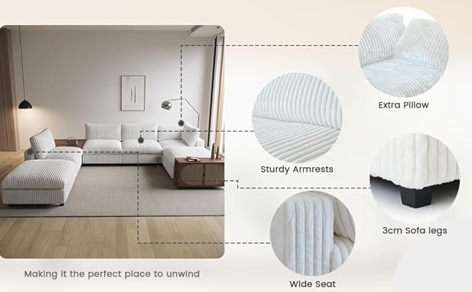 Cloud Modular Sectional Sofa,157" Oversized 7 Seater Sofa,V Shaped Couch with Storage Ottoman,Plush Sofas for Living Room,Comfy Couch with Chaise,Covers Washable&Replaceable