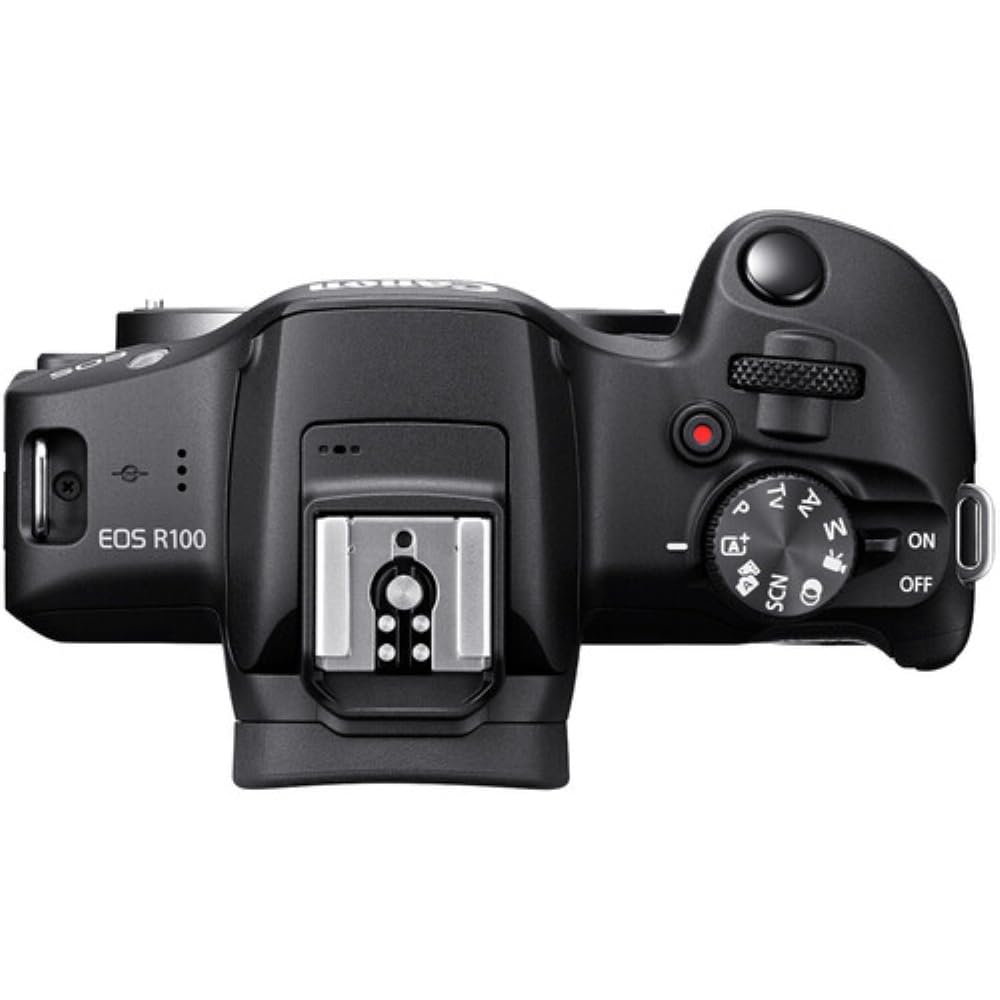 Canon EOS R100 Mirrorless Camera with RF-S18-45mm F4.5-6.3 IS STM Lens Kit, 24.1 Megapixel CMOS (APS-C) Sensor, 4K Video, RF Mount | Black Bundled with 64GB Memory Card & Camera Shoulder Bag (3 Items)
