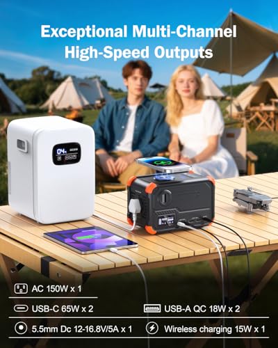 BROWEY Portable Power Station 153Wh Camping Small Solar Generator with Hand Crank 120V 150W AC Outlet Lithium Battery Powe...