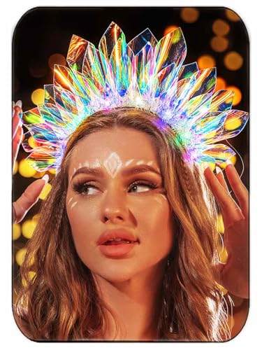 JONKY Light Up Crown Led New Year Eve Headband Glow Birthday Headpiece Rave Costume Hair Accessories for Women