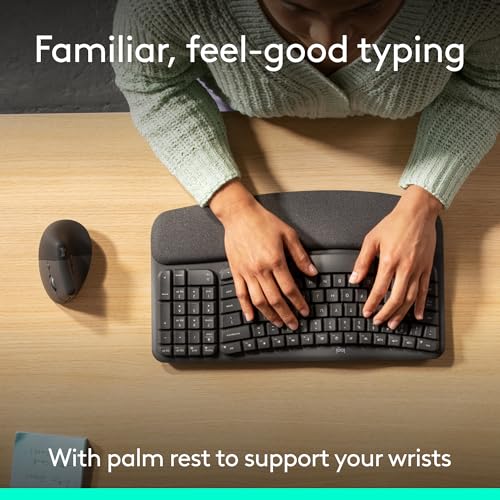 Logitech Wave Keys & Lift Vertical Mouse - Ergonomic Wireless Keyboard and Mouse Combo - with Cushioned Palm Rest, Easy-Sw...