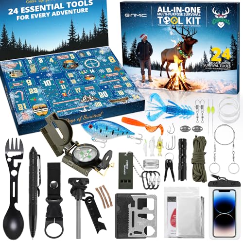 Survival Kit Advent Calendar 2025 Adults Men, 24-Day Christmas Countdown Advent Calendars with Emergency Survival Gear Fis...