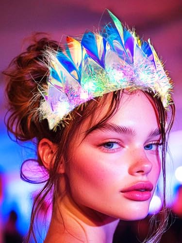 GENBREE Light Up Headband Glowing Crown and Tiara LED Hair Accessories for Women