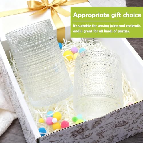 Hobnail Drinking Glasses Set of 12,12 oz Highball Glasses & 10 oz Cocktail Glasses,Clear Embossed Glass Cups,Kitchen Water...