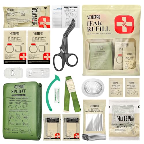 19PCS IFAK Trauma Kit, First Aid Kits Refill Supplies with Tourniquet, Emergency Trauma Bandage, Non-Vented Chest Seal, Em...