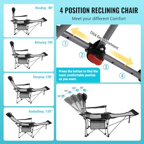 #WEJOY 2-in-1 Reclining Camping Chair with Footrest for Adults Folding Lounge Chair with Adjustable Backrest Lightweight C...