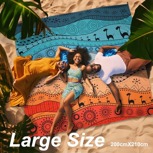 SKYREH Beach Blanket Waterproof Sandproof, 79" x 83" Extra Large Sand Free Quick Drying Beach Mat, Compact Outdoor Picnic ...