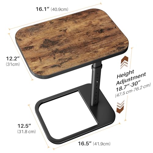 Brown TV Tray Table with 9-Level Adjustable Height, Lockable Flip-Top & Rounded Metal Corners, C Shaped Sofa Side End Tabl...