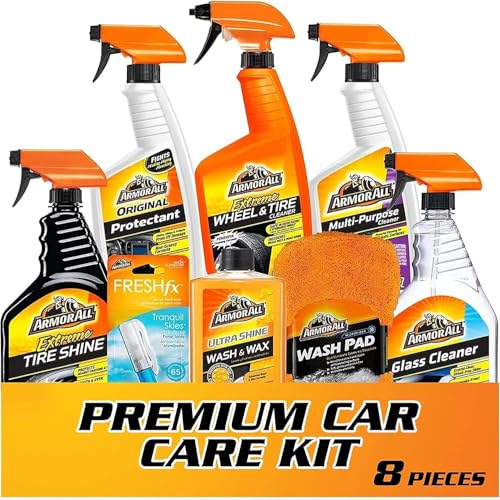 Armor All Premier Car Care Kit, Includes Car Wax & Wash Kit, Glass Cleaner, Car Air Freshener, Tire & Wheel Cleaner (8 Pie...