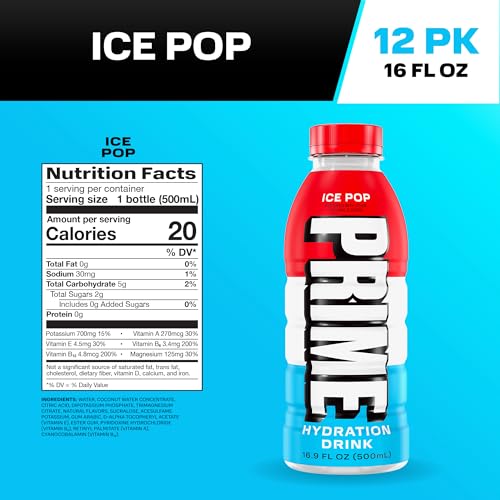 PRIME Hydration ICE POP, Sports Drinks, Electrolyte Enhanced for Replenishing Fluids, 250mg BCAAs, B Vitamins, Antioxidant...