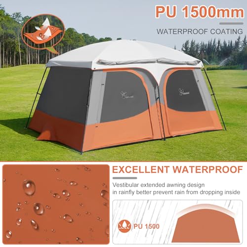 Vidalido Tents，6-8 Person Camping Tent with Extended Vestibule，2 Room Weather Resistant Family Tents，Easy Install Waterpro...
