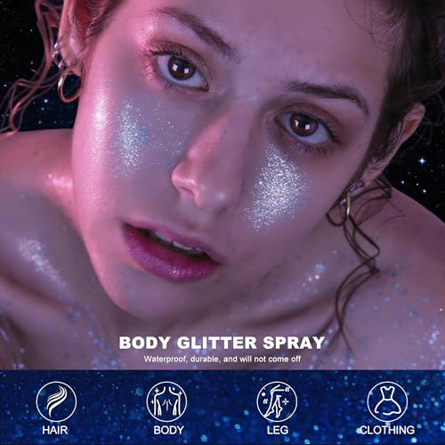 XICZH Body Glitter Spray, Glitter Spray for Hair Clothes and Body, Holographic Silver Glitter Hairspray for Grils – Festiv...