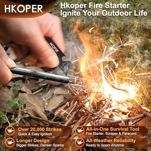 Hkoper Ferro Rod Fire Starter, 6 Inch X 3/8 Inch Fire Starter Survival Tool, Flint and Steel for Camping and Hiking, Flint...