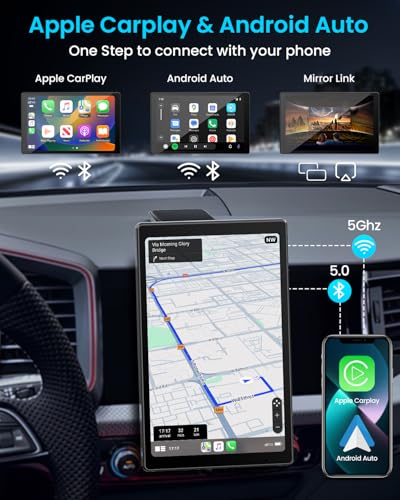 8” Wireless Apple CarPlay Screen for Car with Android Auto & 1080P Backup Camera, Rotatable Touchscreen Car Stereo, Vertic...