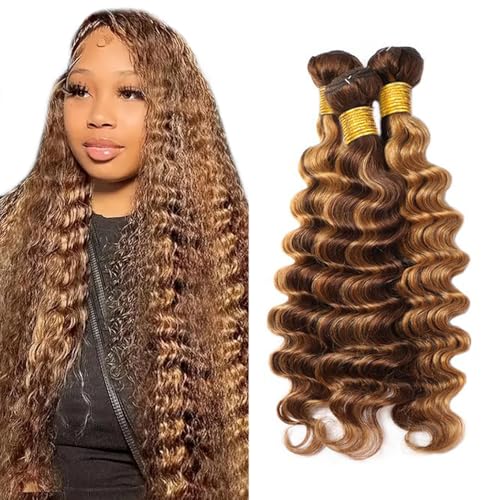 P427 Honey Blonde Human Hair Bundles Deep Wave 3 Bundles 20 20 20 Inch Unprocessed Brazilian Virgin Remy Hair Highlight Blonde Deep Curly Bundle Human Hair Extensions
