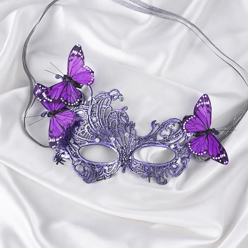 Zinniday Lace Masquerade Masks for Women - 2026 Halloween Venetian Butterfly Mask with Rhinestone