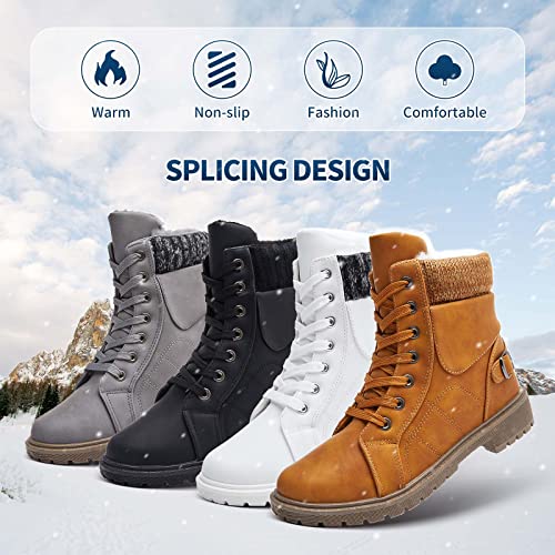 XRH Women Lace Up Combat Boot Winter Snow Boots Warm Fur Lined Ankle Booties Waterproof Hiking Boot for Women Non Slip Lea...