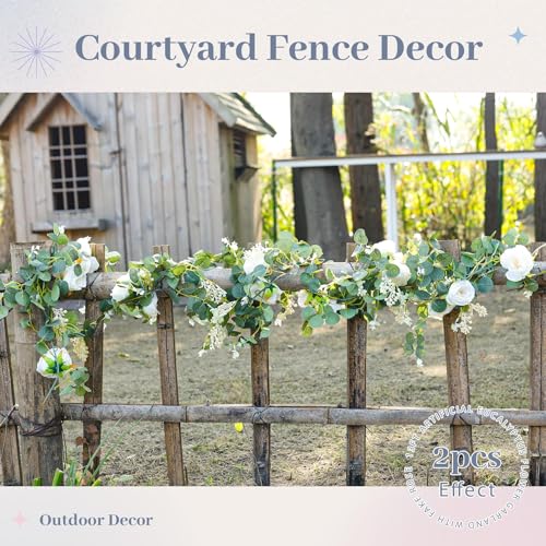 Der Rose 2Pcs 13FT Artificial Eucalyptus Flower Garland with Fake Rose Flower Vine Seeded Eucalyptus Leaves Greenery Garla...