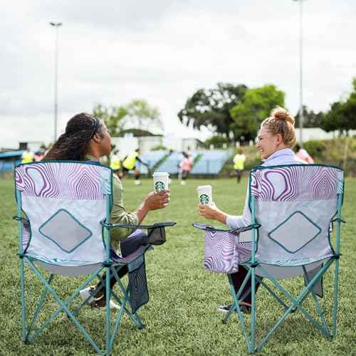 Nazhura 2 Pack Folding Camping Chair with Cooler Pouch, Mesh Backrest and Cup Holder Pocket (Flower, 2 Pack)
